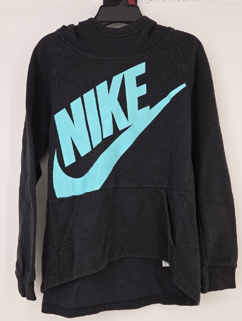 Nike Black Hoodie with Bright Teal Swoosh